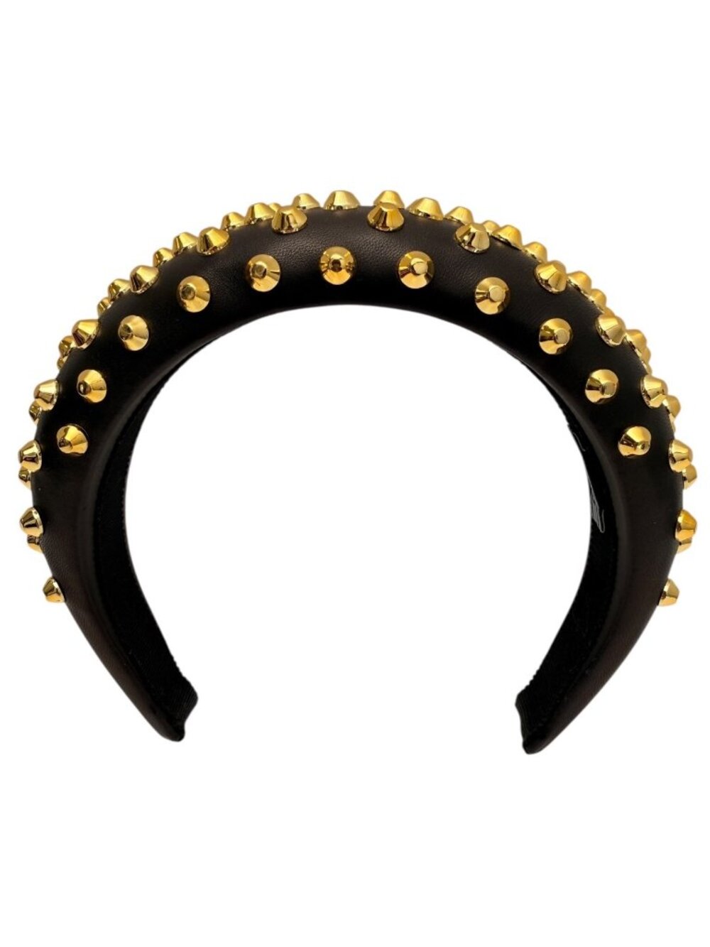 PRADA Black Leather Gold-Toned Studded Headband